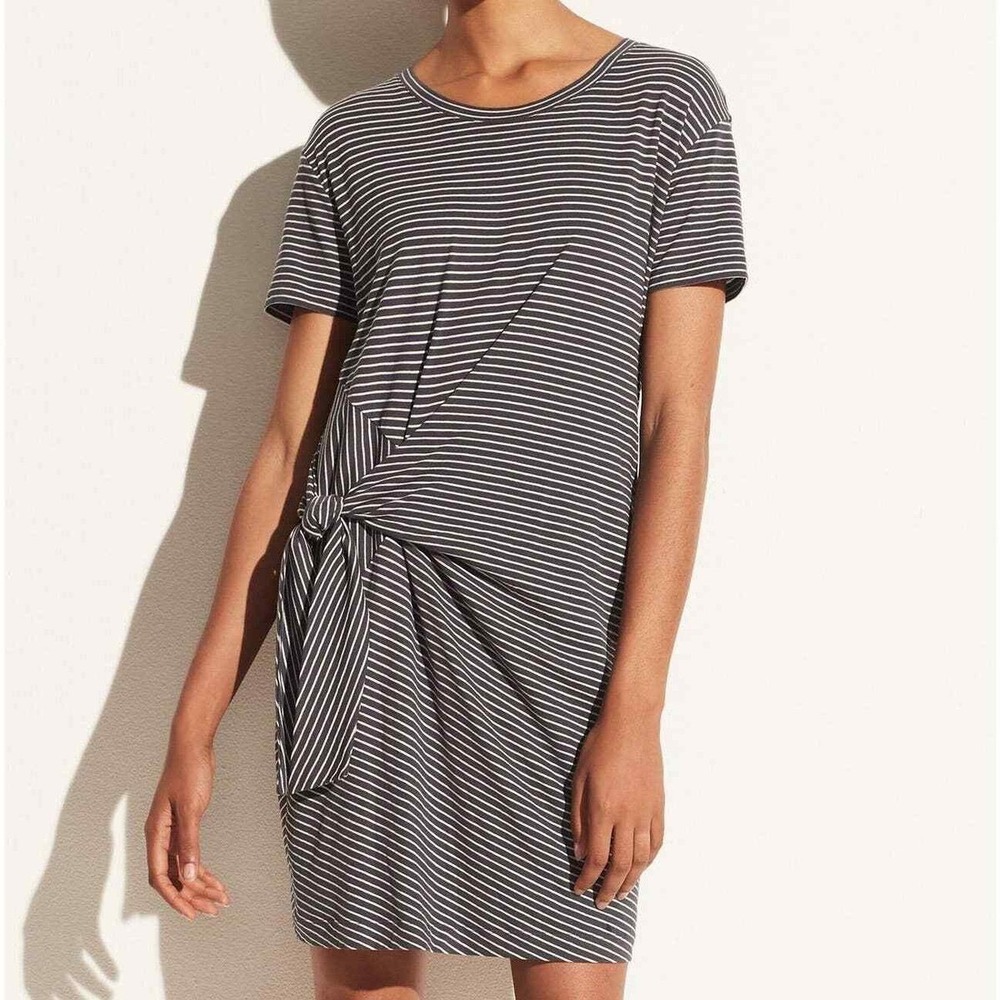 Vince NWT Classic Stripe Side Tie Mini Dress Short Sleeve Cotton Blend- XS